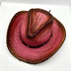 Greenhatlife Cowgirl Cowboy Hat Pink Straw Western Made In Mexico Size Large